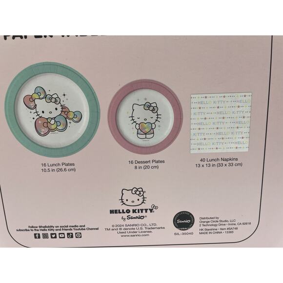 Hello Kitty Paper Tableware Party Set 16 Lunch & 16 Dessert Plates, 40 Napkins - Picture 8 of 11